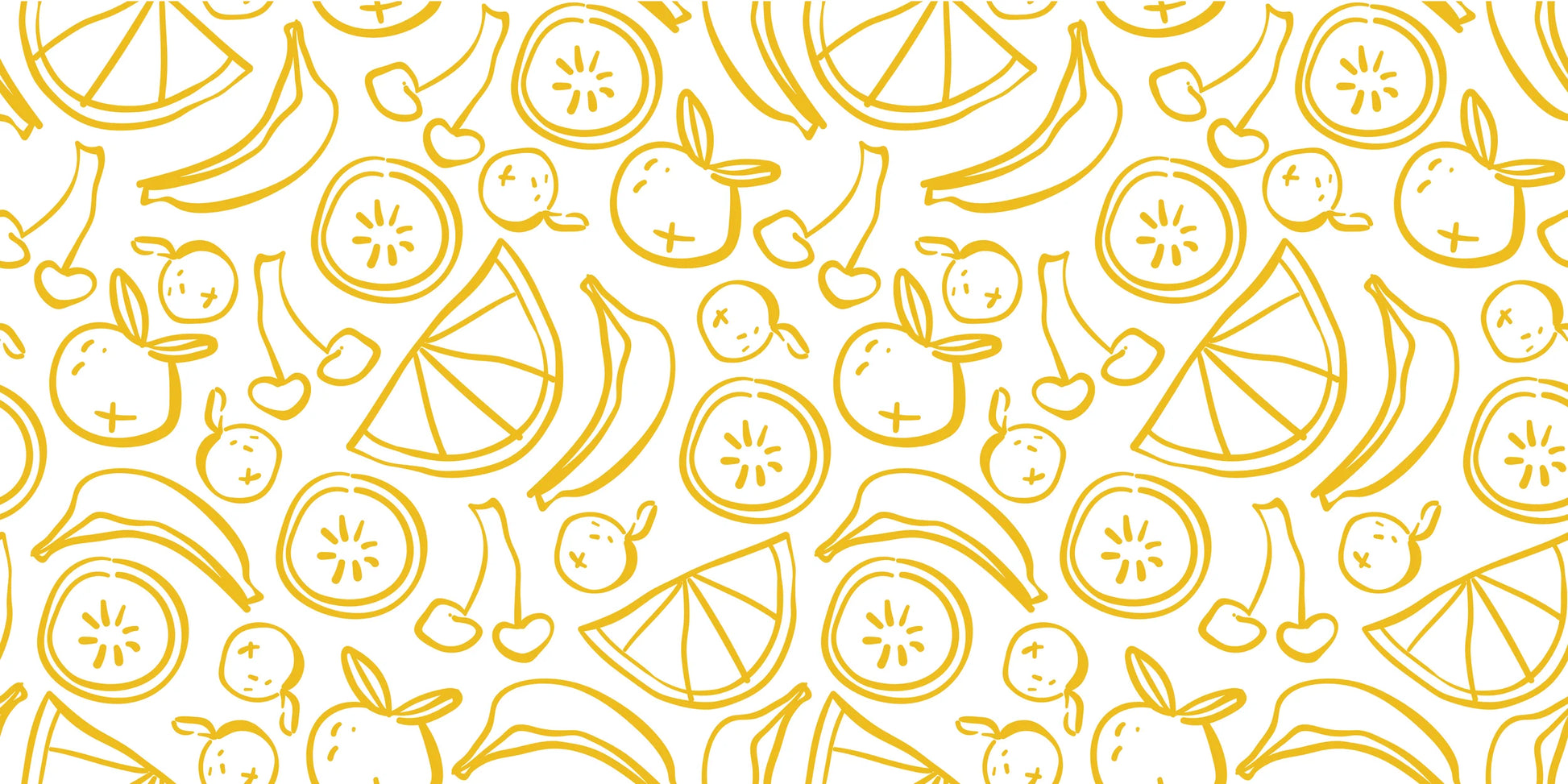 InkBird Print Studio vinyl wrapping paper, white with yellow hand-drawn fruit outlines; seamless, adhesive-backed design for gifts.