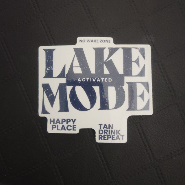 Die cut premium vinyl sticker with bold blue and white NO WAKE ZONE text on textured black, adhesive backing, by InkBird Print Studio. Printed for Good Days Marina
