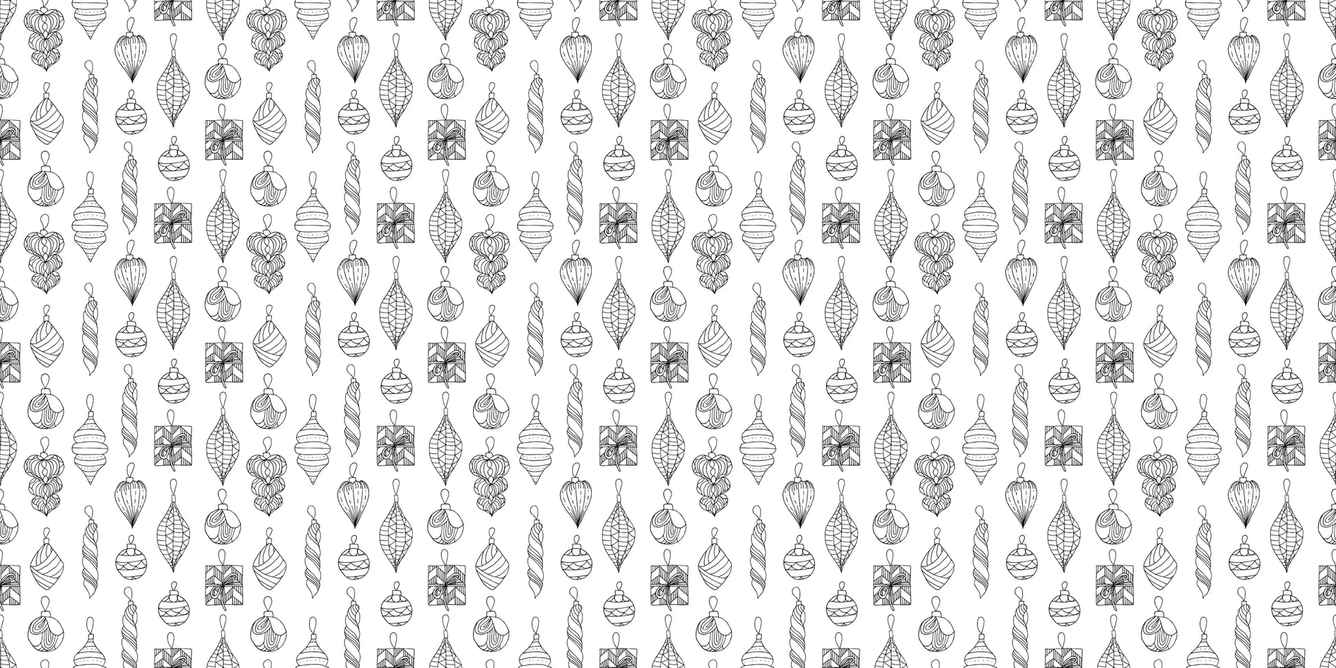 InkBird Print Studio vinyl wrapping paper with hand-drawn baubles, stars, hearts, gifts, and pinecones on white in vertical rows.