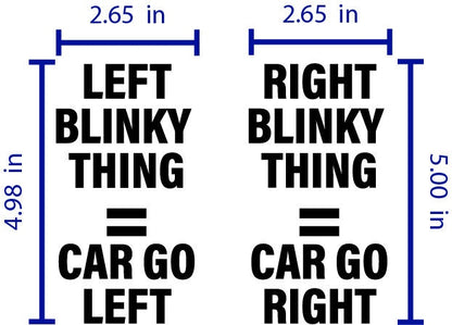 Set of 2 vinyl turn signal car decals by InkBird Print Studio, “car go left” and “car go right,” each 2.65 x 5, black adhesive.